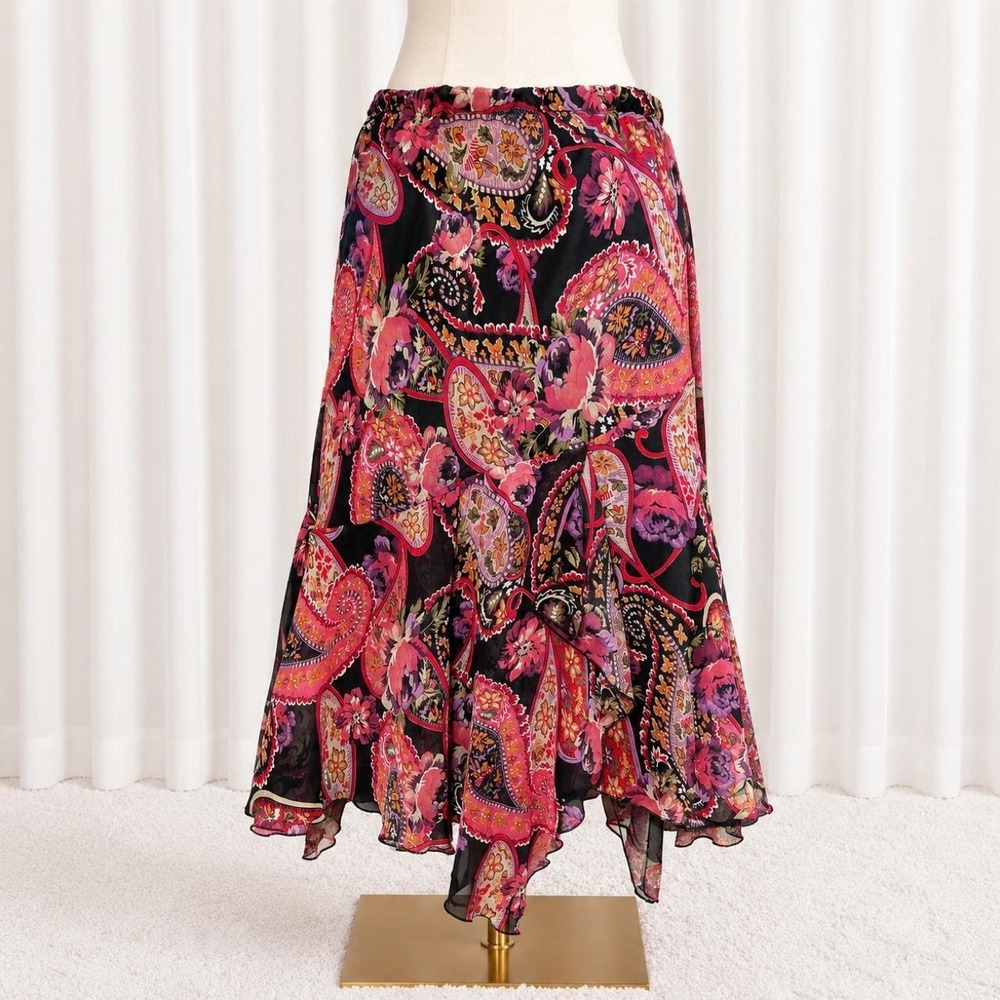 Y2K paisley floral handkerchief midi skirt